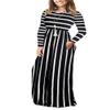 AUSELILY Long Plus Size Floral Maxi Dress for Women Casual Long Sleeve Crewneck Empire Waist Flower Dresses with Pockets 2026 Black White Stripes XL view 2