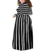 AUSELILY Long Plus Size Floral Maxi Dress for Women Casual Long Sleeve Crewneck Empire Waist Flower Dresses with Pockets 2026 Black White Stripes XL view 3