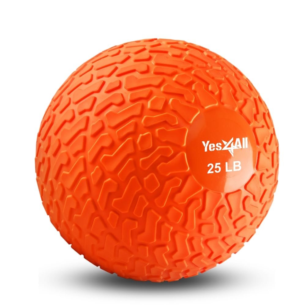 Yes4All 25 lbs Slam Ball for Strength, Power and Workout - Fitness Exercise Ball with Grip Tread & Durable Rubber Shell (25 Lbs, Orange)