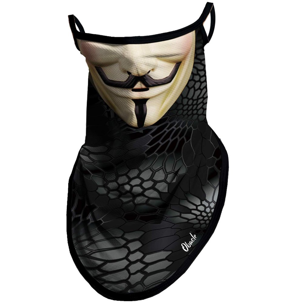 Obacle Bandana Face Mask with Ear Loops Neck Gaiter Face Mask Scarf Face Cover for Men Women (Skull Face Smile Black Beard)