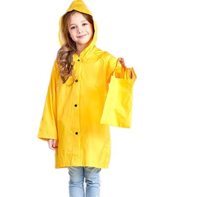 Taiduosheng Kids Rainwear Hooded Button Down Long Yellow Boys Rain Jacket Girls Halloween Raincoat 2XL