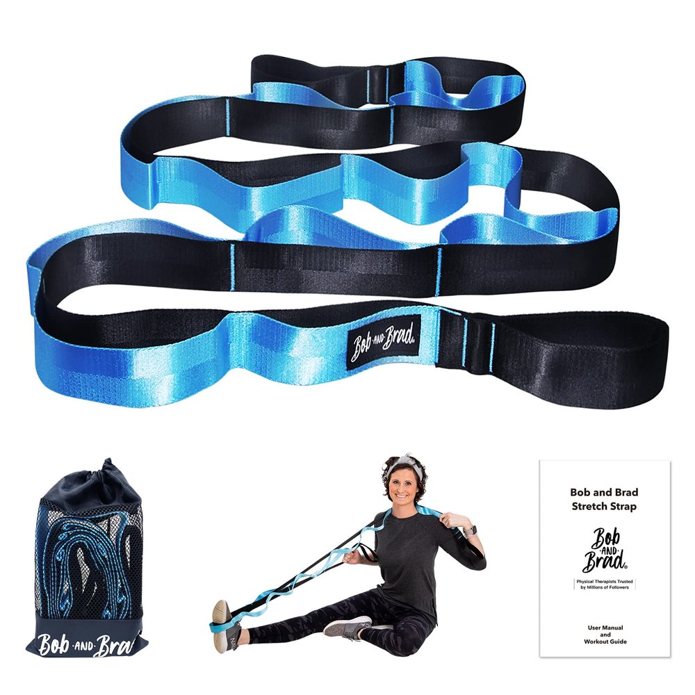 BOB AND BRAD Stretch Strap, 12 Loop Yoga Stretch Strap, Non-elastic Stretch Strap for Stretching, Physical Therapy, Pilates, Dance, Gymnastics, and Athletic Trainers with Carry Bag (12 Loops - Blue)