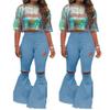 WUAI-Women Oversized Skinny Ripped Bell Bottom Jeans Plus Size High Waist Bootcut Classic Flared Jean Pants(Light Blue,Small) view 2