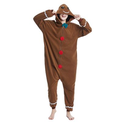 OGU' DEAL Unisex Gingerbread Onesie Pajamas Adult Cosplay Homewear Sleepwear Jumpsuit Costume Women Men Zip Up Brown