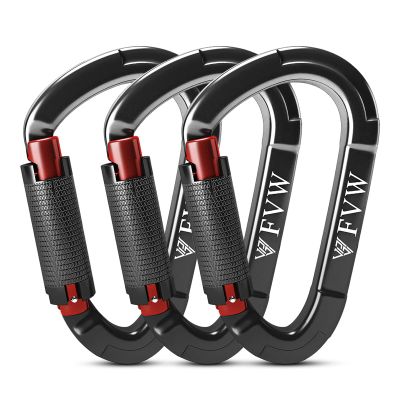 FVW 3 Pieces Heavy Duty Climbing Carabiners, 25KN UIAA Certified Auto Locking Rock Climbing Carabiners Clips for Hammocks, Swing, Locking Dog Leash and Harness, Camping, Hiking & Utility (Black)