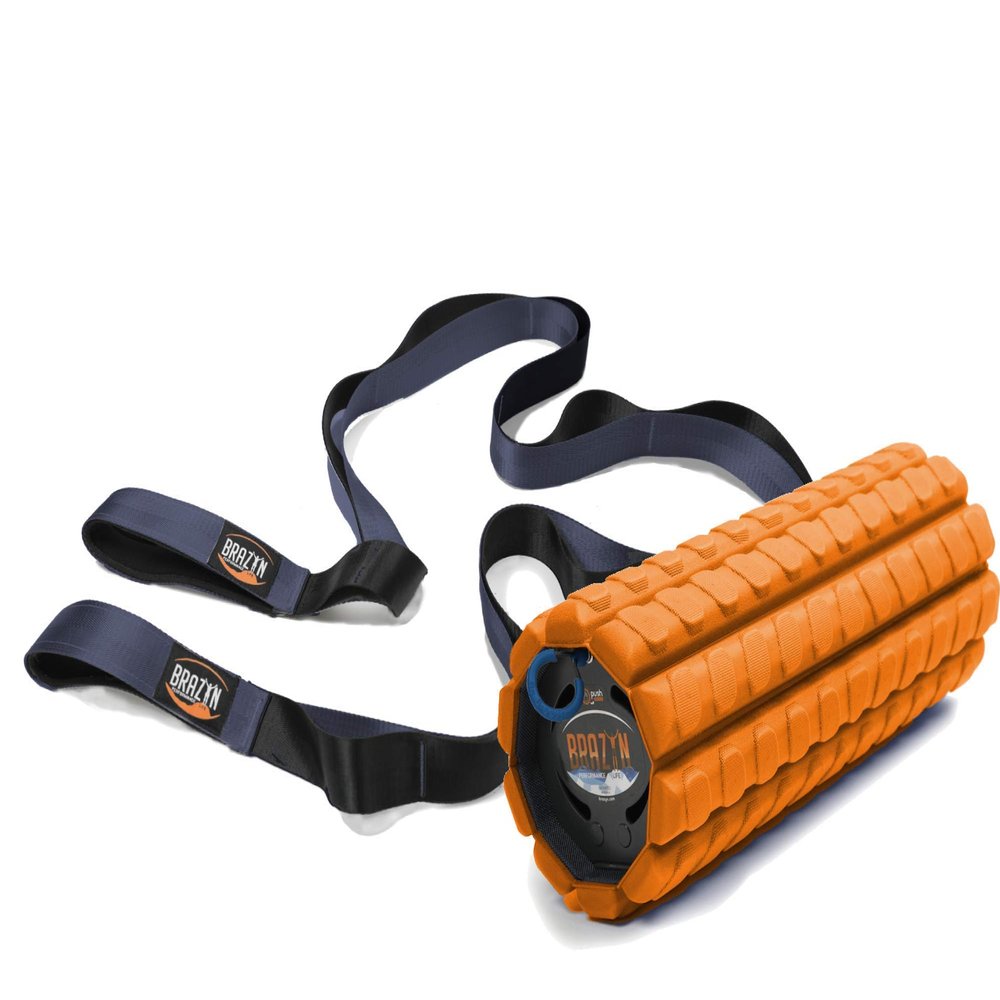Brazyn Morph Alpha Foam Roller Bundle for Home, Gym, Office, Travel, Athletes | Collapsible & Lightweight Roller for Trigger Point Massage & Mobility Stretching Strap | Multi-Functional 12-Loop Strap