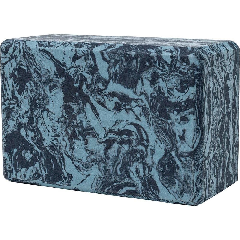 Hugger Mugger 4" Foam Yoga Block - Marbled Surf Blue - strong and stable, beveled edges for comfort, most favored block size, helps with alignment and support in many poses