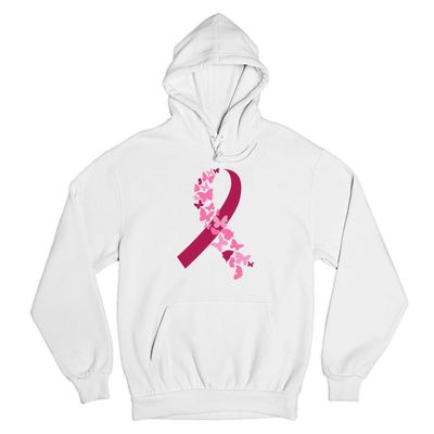 Tee Hunt Butterflies Pink Ribbon Sweatshirt Breast Cancer Awareness Hope Hoodie White Small