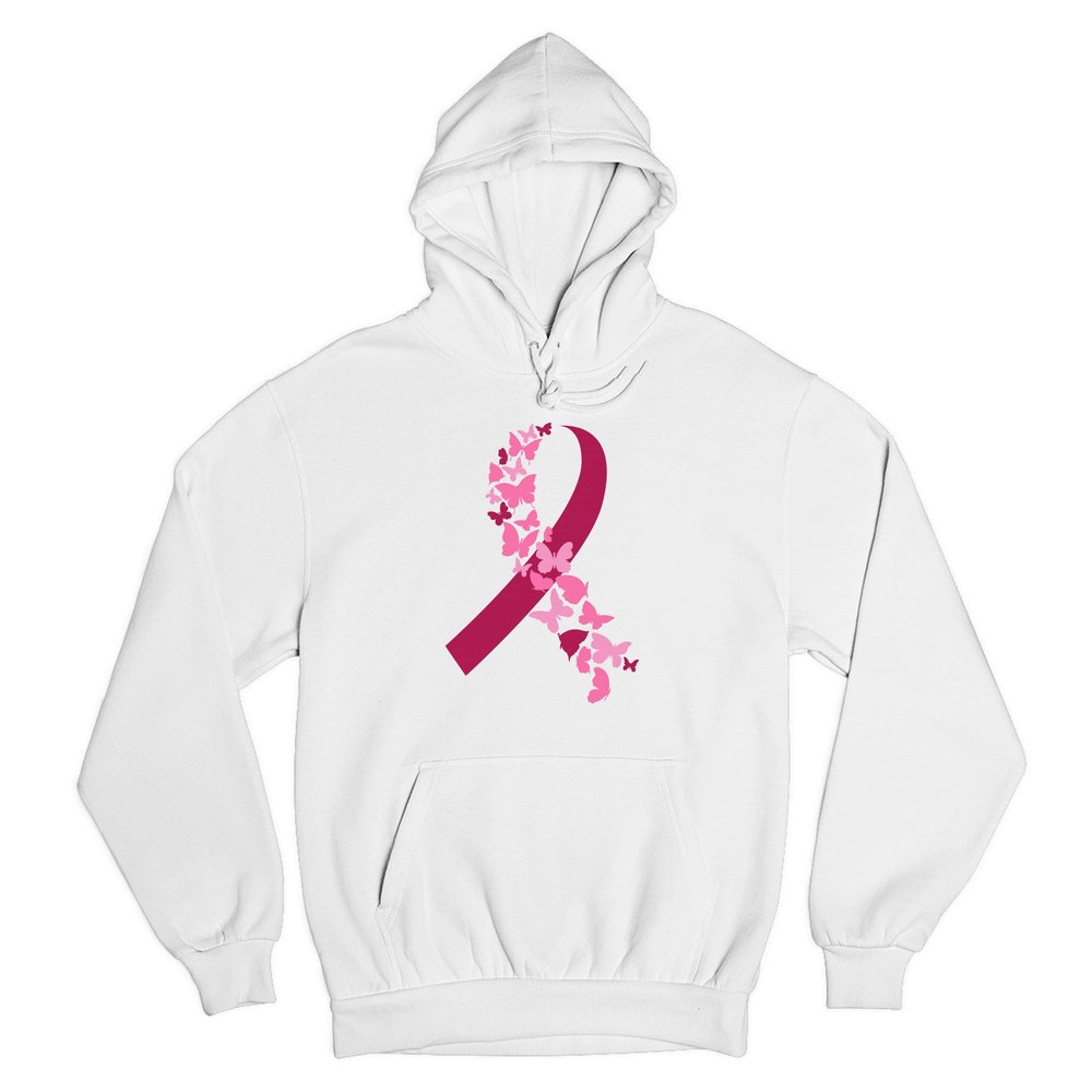 Tee Hunt Butterflies Pink Ribbon Sweatshirt Breast Cancer Awareness Hope Hoodie White Small