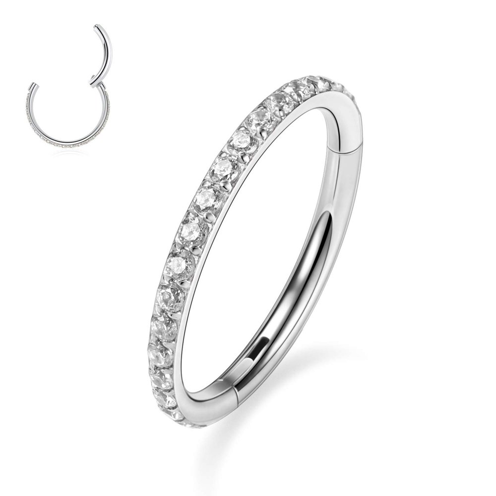 14g Septum Ring Silver Conch Piercing Jewelry 14 Gauge 8mm Daith Earrings Surgical Steel Nose Ring Hoop with CZ