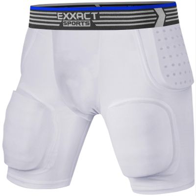 Exxact Sports Rebel 5-Pad Youth Football Girdle with Cup Pocket, Lightweight Padded Compression Shorts with Integrated Hip, Thigh, Tailbone Pads, Boys Girdle Football (White, YXL)