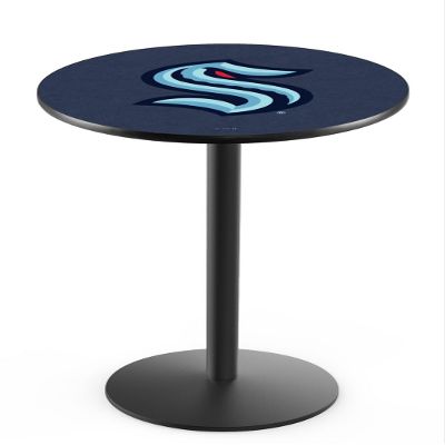Holland Bar Stool Co. Officially Licensed NHL 42" Tall - L214 Seattle Kraken Pub Table with a 36" Top and Black Wrinkle Finish