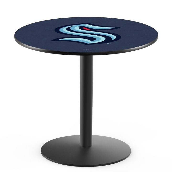 Holland Bar Stool Co. Officially Licensed NHL 42" Tall - L214 Seattle Kraken Pub Table with a 36" Top and Black Wrinkle Finish