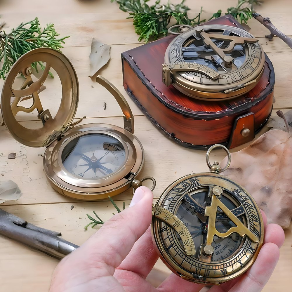 Personalized Compass, Engraved Compass, Custom Compass, Wedding Gift, Christmas, Baptism, Graduation, boy Scouts, Sundial, Nautical, Anniversary, Fathers Day (Antique Finish with Leather Box)