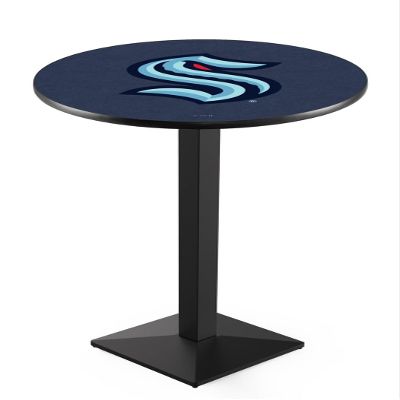 HBS Officially Licensed NHL 36" Tall - L217 Seattle Kraken Pub Table with a 36" Top and Black Wrinkle Finish
