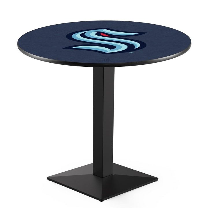 HBS Officially Licensed NHL 36" Tall - L217 Seattle Kraken Pub Table with a 36" Top and Black Wrinkle Finish