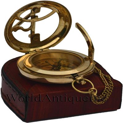 WOANIN Personalized Compass, Engraved Compass, Custom Compass, Wedding Gift, Christmas, Baptism, Graduation, boy Scouts, Sundial, Nautical, Anniversary, Fathers Day (Brass Finish with Leather Box)