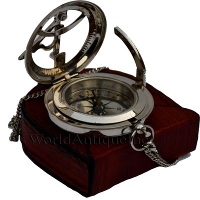 Personalized Engraved Compass, Silver Finish with Wooden Box, Brass, Engravable, Navigation Compass