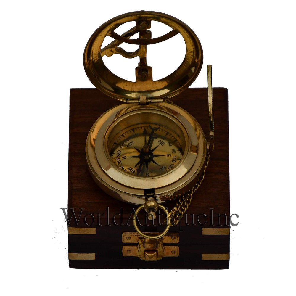 Personalized Brass Compass, Engraved, Custom, Wedding Gift, Christmas, Baptism, Graduation, Boy Scouts, Sundial, Nautical, Anniversary, Father's Day (Brass Finish with Wooden Box)
