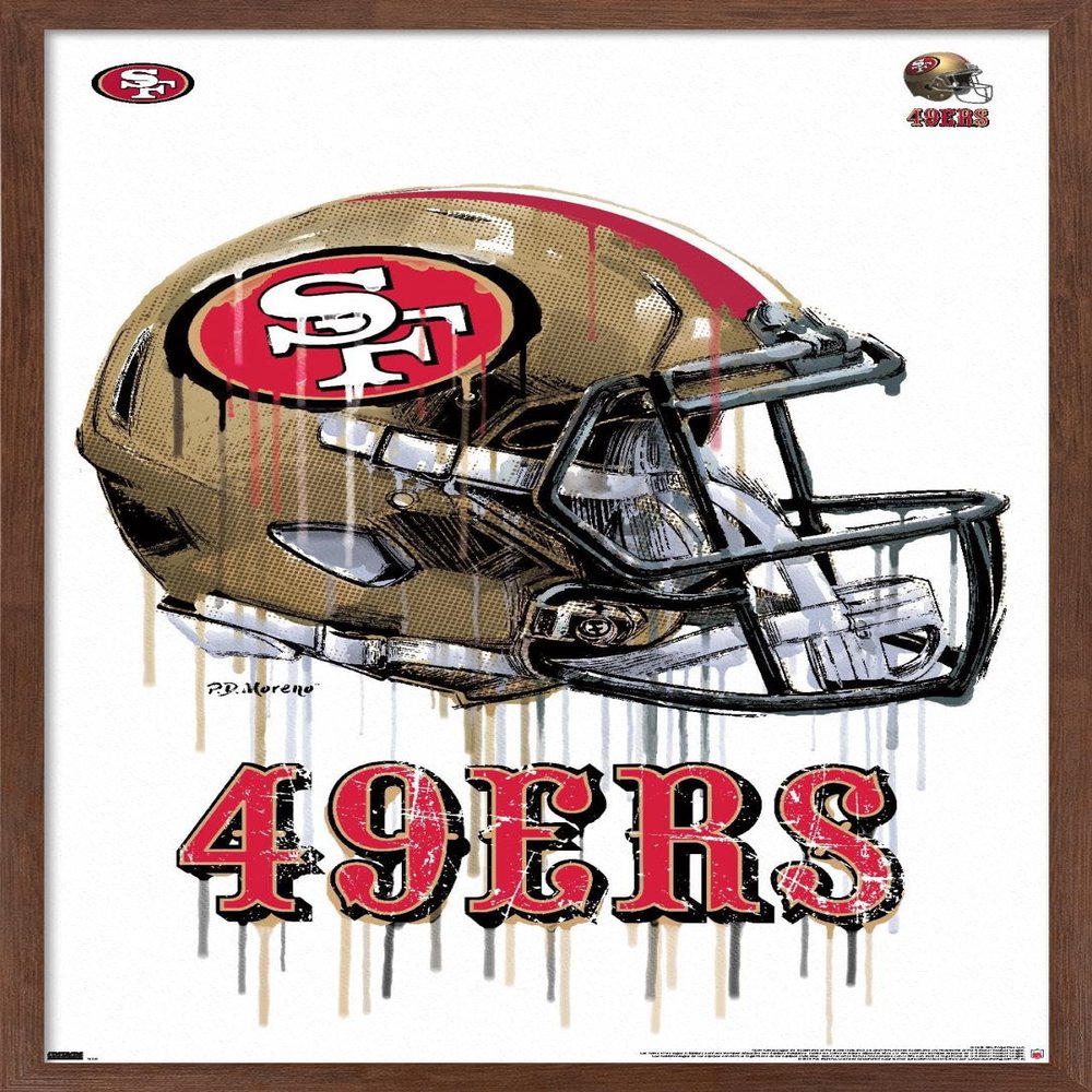 Trends International NFL San Francisco 49ers - Drip Helmet 20 Wall Poster, 14.725" x 22.375", Mahogany Framed Version
