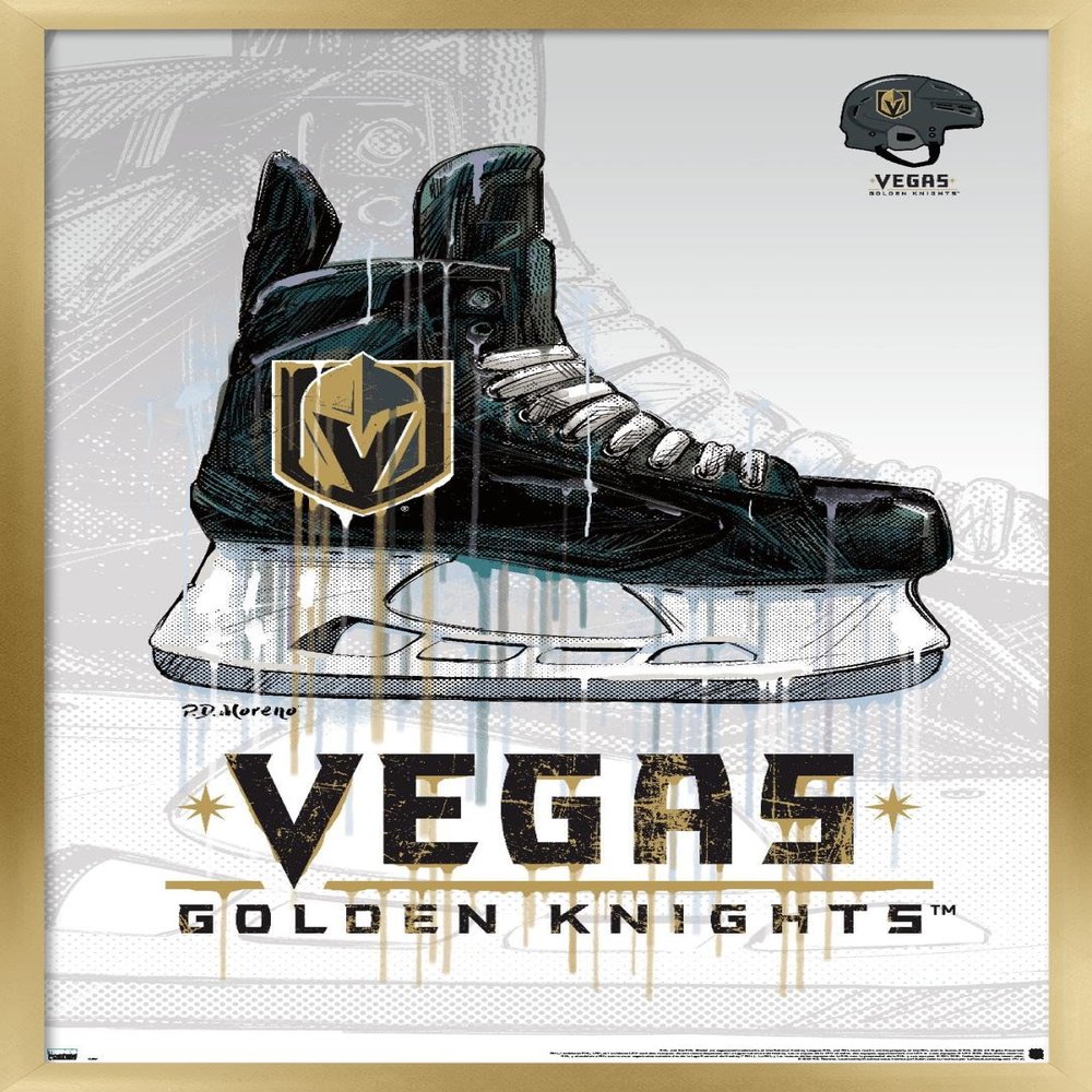 Trends International NHL Vegas Golden Knights - Drip Skate 20 Wall Poster, 14.725" x 22.375", Gold Framed Version