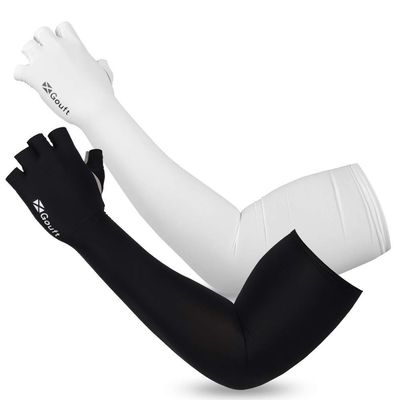 GOuft Half-Glove UV Protection Cooling Arm Sleeves for Men and Women (Black, Large)