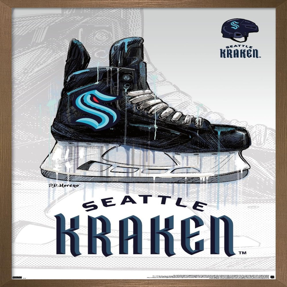 Trends International NHL Seattle Kraken - Drip Skate 20 Wall Poster, 22.375" x 34", Bronze Framed Version