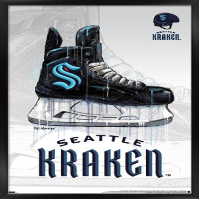 Trends International NHL Seattle Kraken - Drip Skate 20 Wall Poster, 22.375" x 34", Black Framed Version