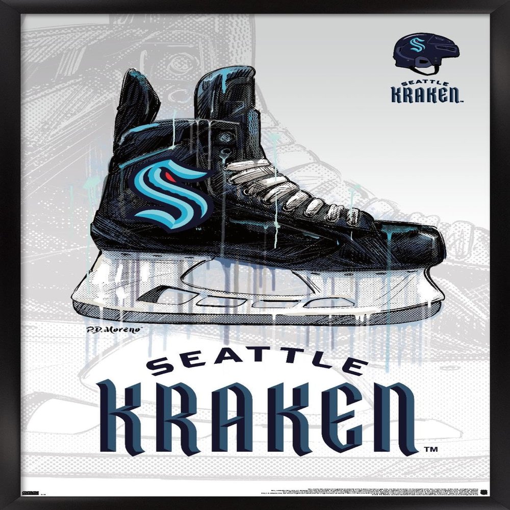 Trends International NHL Seattle Kraken - Drip Skate 20 Wall Poster, 22.375" x 34", Black Framed Version