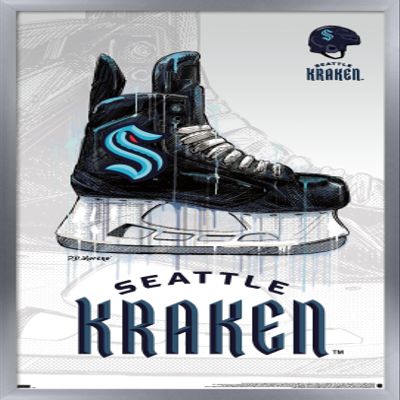 Trends International NHL Seattle Kraken - Drip Skate 20 Wall Poster, 22.375" x 34", Silver Framed Version