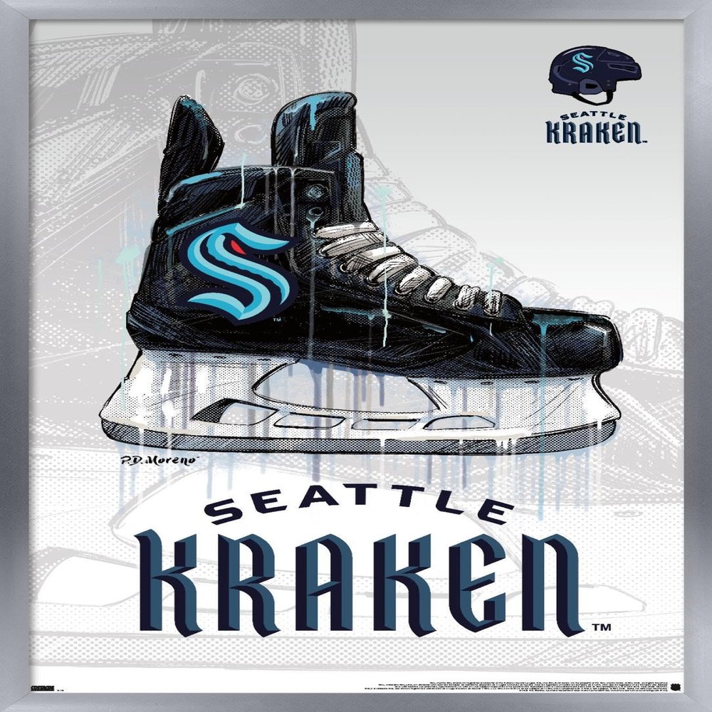 Trends International NHL Seattle Kraken - Drip Skate 20 Wall Poster, 22.375" x 34", Silver Framed Version