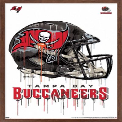 Trends International NFL Tampa Bay Buccaneers - Drip Helmet 20 Wall Poster, 22.375" x 34", Mahogany Framed Version