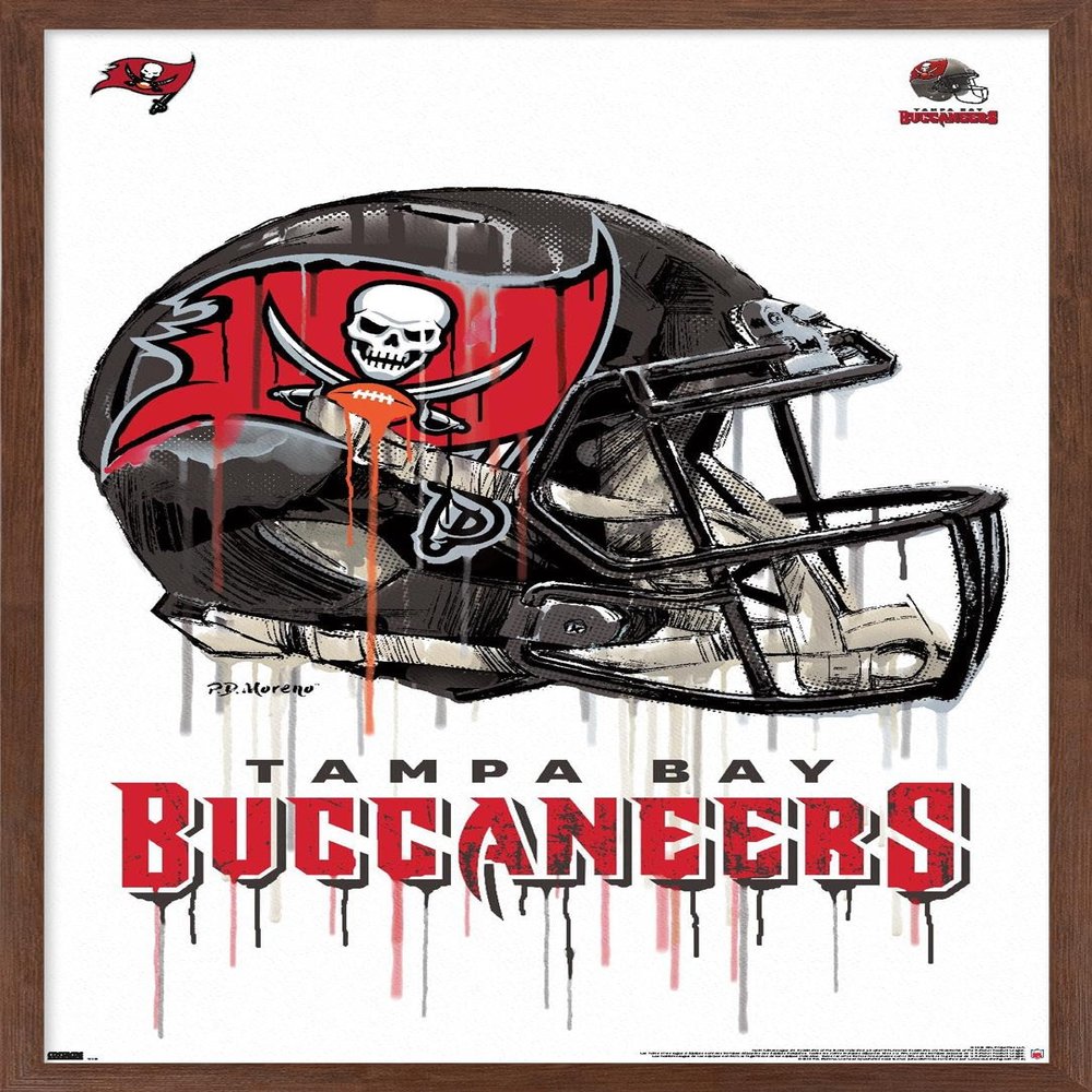 Trends International NFL Tampa Bay Buccaneers - Drip Helmet 20 Wall Poster, 22.375" x 34", Mahogany Framed Version
