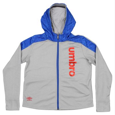 Umbro Big Girls Youth Full Zip Performance Hoodie, Medium Grey Heather/Tw Royal XS 4-5