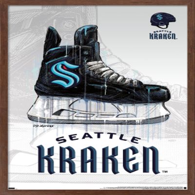 Trends International NHL Seattle Kraken - Drip Skate 20 Wall Poster, 22.375" x 34", Mahogany Framed Version