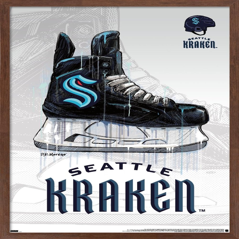 Trends International NHL Seattle Kraken - Drip Skate 20 Wall Poster, 22.375" x 34", Mahogany Framed Version