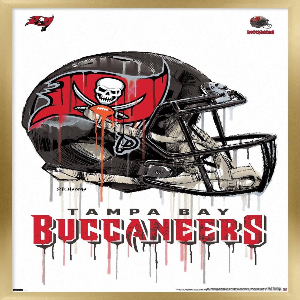 Trends International NFL Tampa Bay Buccaneers - Drip Helmet 20 Wall Poster, 22.375" x 34", Gold Framed Version