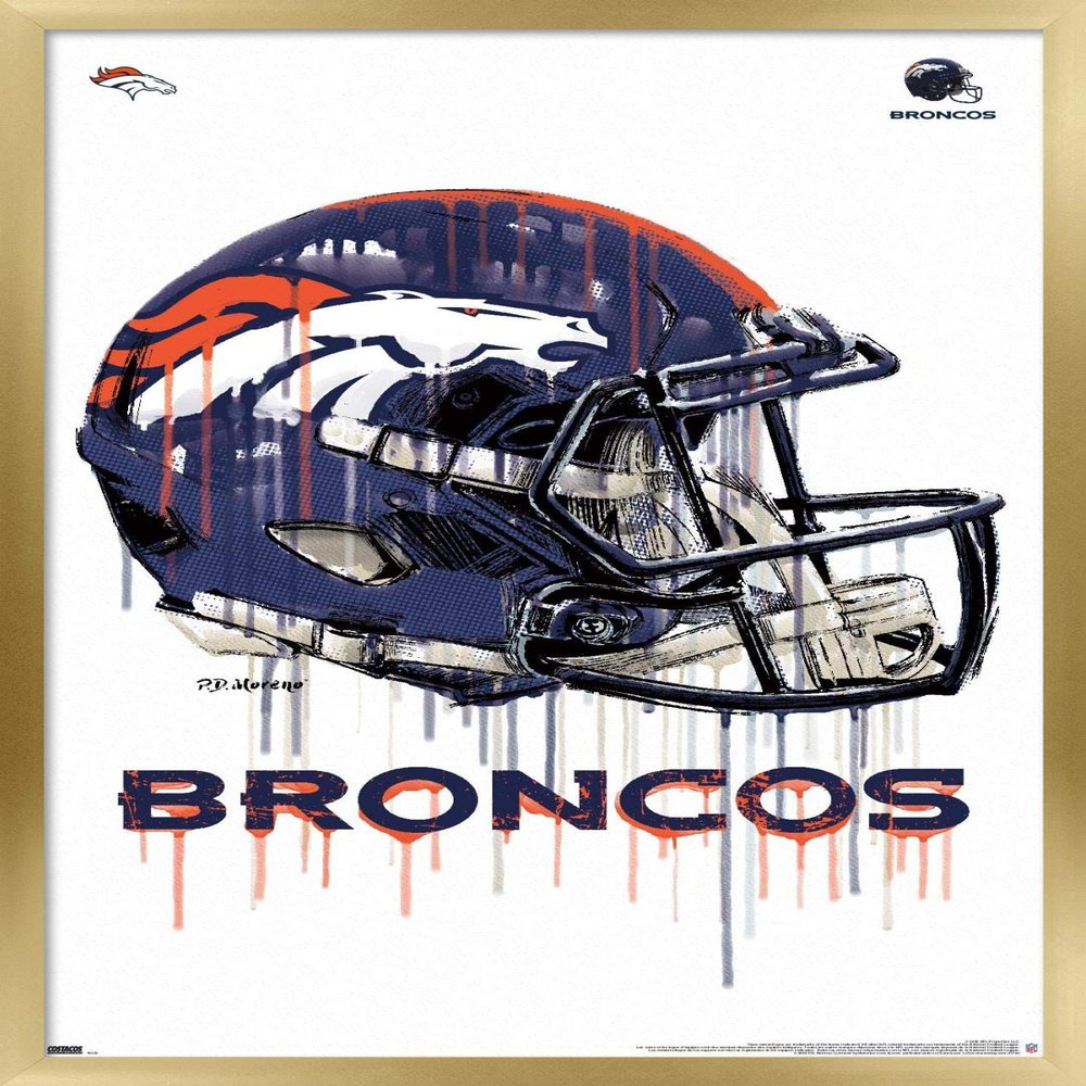 NFL Denver Broncos - Drip Helmet 20 Wall Poster, 22.4L x 14.7W, Gold Framed Version