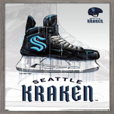 Trends International NHL Seattle Kraken - Drip Skate 20 Wall Poster, 22.375" x 34", Barnwood Framed Version