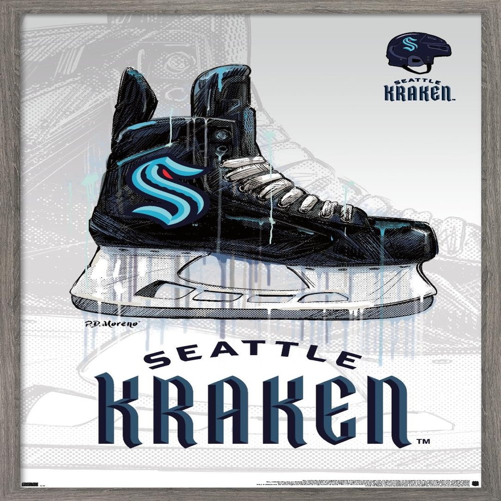 Trends International NHL Seattle Kraken - Drip Skate 20 Wall Poster, 22.375" x 34", Barnwood Framed Version