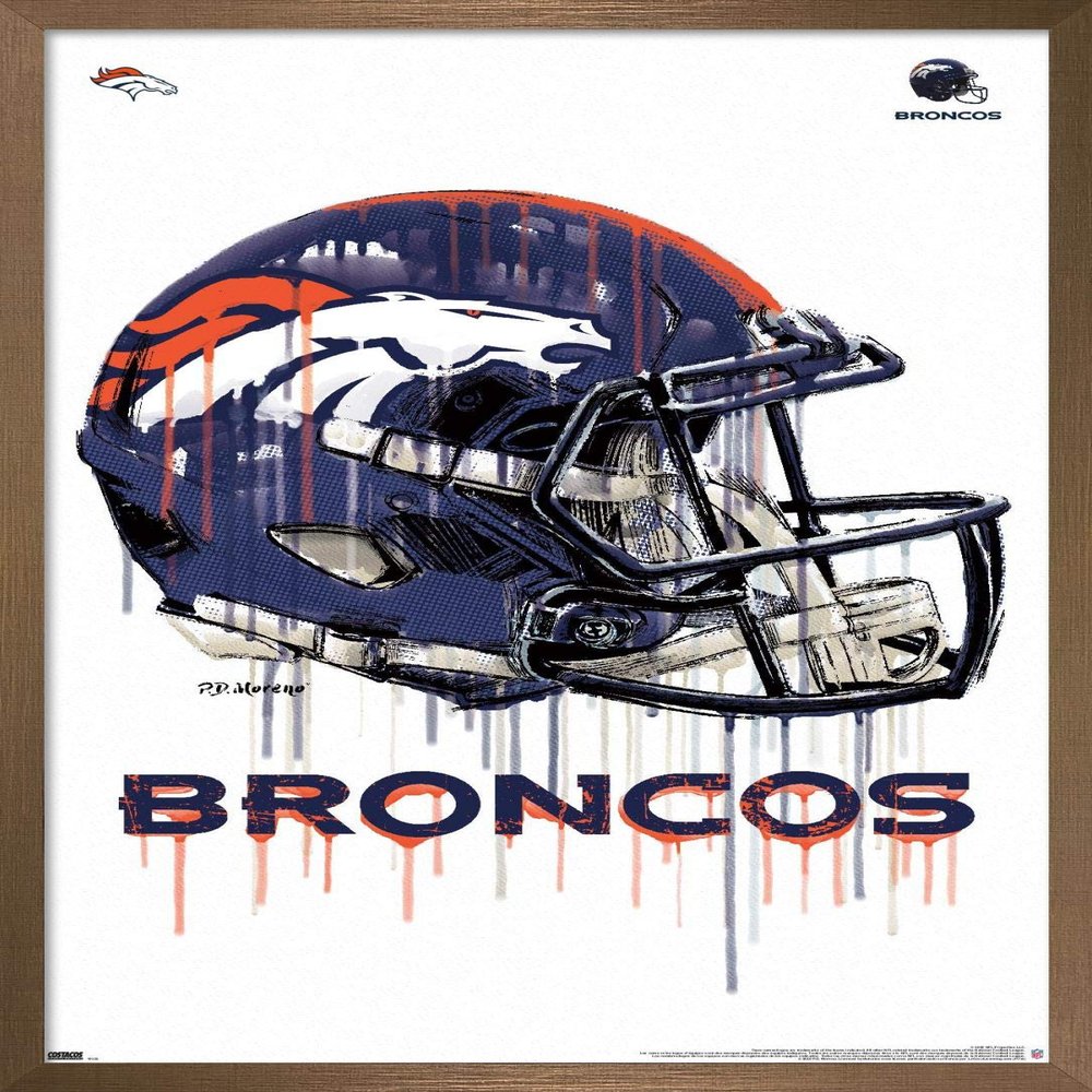 NFL Denver Broncos - Drip Helmet 20 Wall Poster, 34L x 22.4W, Bronze Framed Version