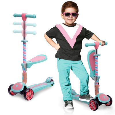 SKIDEE Kick Scooter for Kids 3-5 | Foldable 3 Wheel Scooter with Lean-to-Steer, Adjustable Height, Removable Seat & LED Light Wheels | Toddler Scooter for 3 to 12 Year Old Boys/Girls