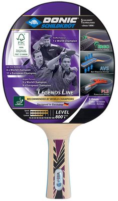 Donic-Schildkrt Legends 800 Table Tennis Bat, AVS, PLS & Ergo-Grip, 2.0 mm Sponge, FSC Wood, Champion-ITTF Rubber, 754425