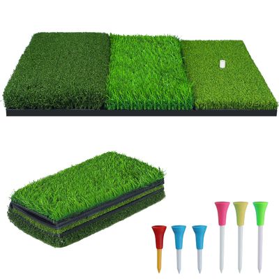 NEWCARE Golf Hitting Mat, 3-in-1 Foldable Grass Mat, Tri-Turf Practice Training Aid Batting Mat for Chipping Swing Detection Portable Accustrike Personal Driving Range for Indoor Outdoor (Green)