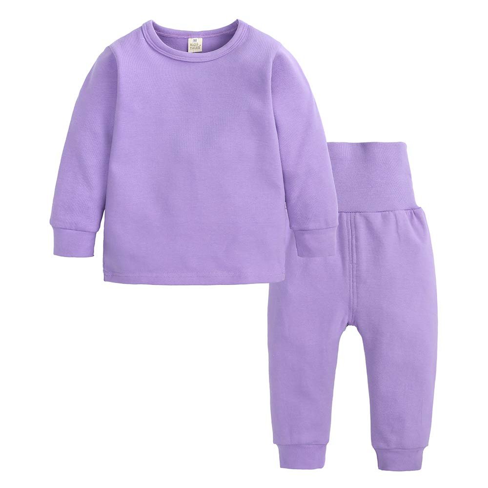 Kids Tales Little Boys Girls 2 Pcs Solid Pajama Set Cotton Underwear Long Sleeve Tops + Pants Sleepwear PJS