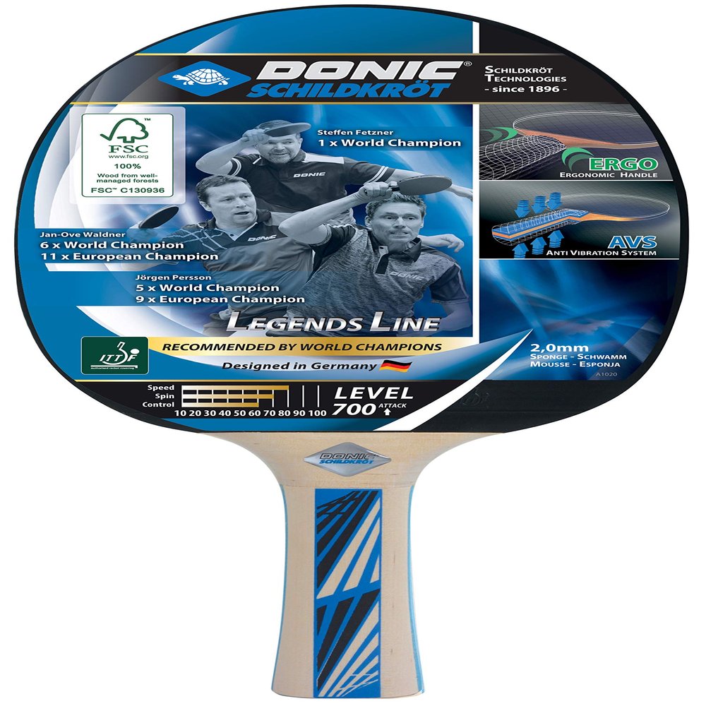 Donic-Schildkrt Legends 700 FSC Table Tennis Bat, AVS & Ergo Handle, 2.0 mm Sponge, FSC Wood, Avantgarde - ITTF Rubber, 734417