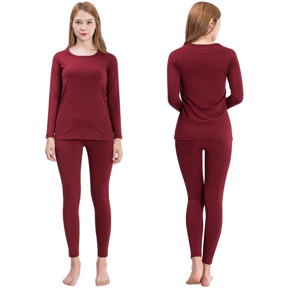 FITEXTREME Womens MAXHEAT Fleece Long Johns Thermal Underwear Basic Burgundy S