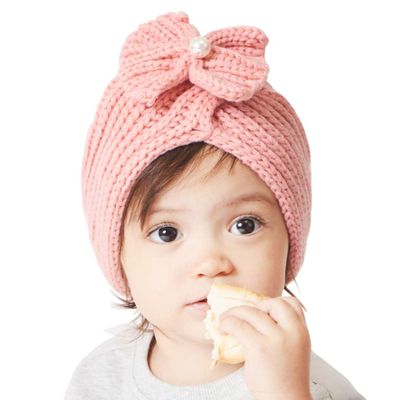 DINGDONG'S CLOSET Baby Kid Girl Winter Bowknot Knitted Hat Baby Girl Warm Beanie(Pink,2-5T)