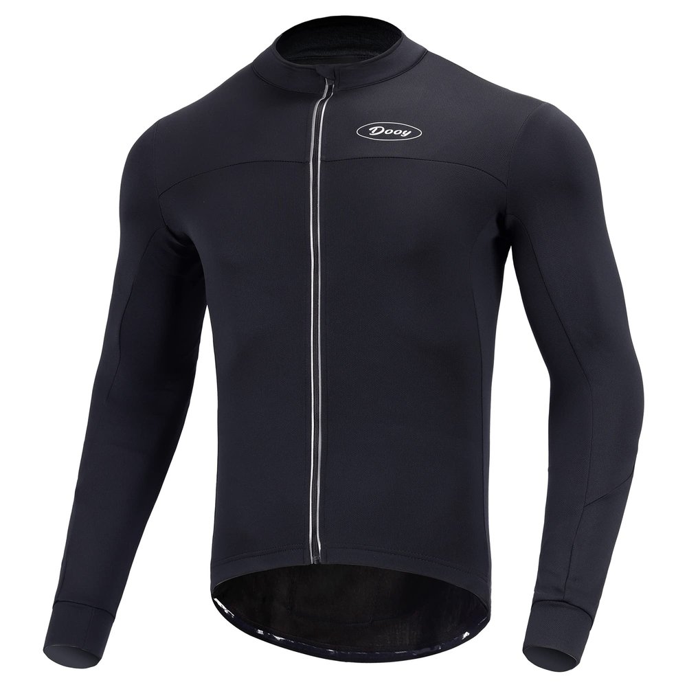 Dooy Men's Cycling Bike Jersey Winter Thermal Biking Shirt Long Sleeve Bicycle Jacket with Full Zipper and Rear PocketsNew Black,2XL