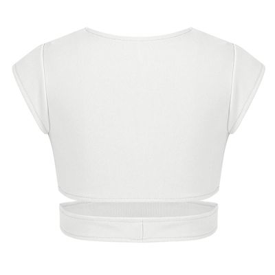 Hansber Kids Girls Athletic Shirt Crop Tops Cap Sleeves Tanks Top Sport Bra for Ballet Dance Stage Performance Ivory 14